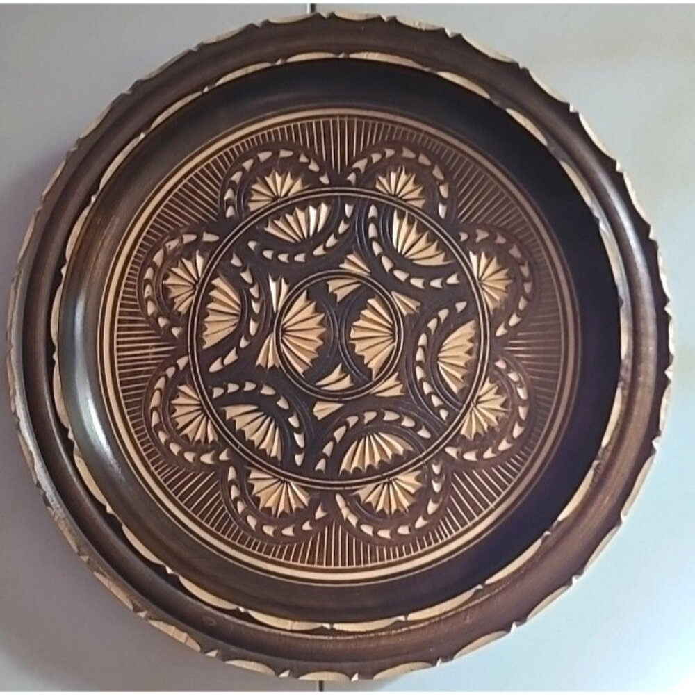 Carved Wooden Shallow Bowl Boho Naturecore